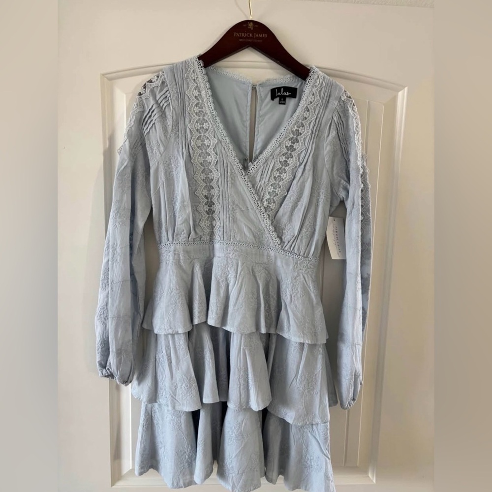 Lulu's Soft Blue Lace V-Neck Dress